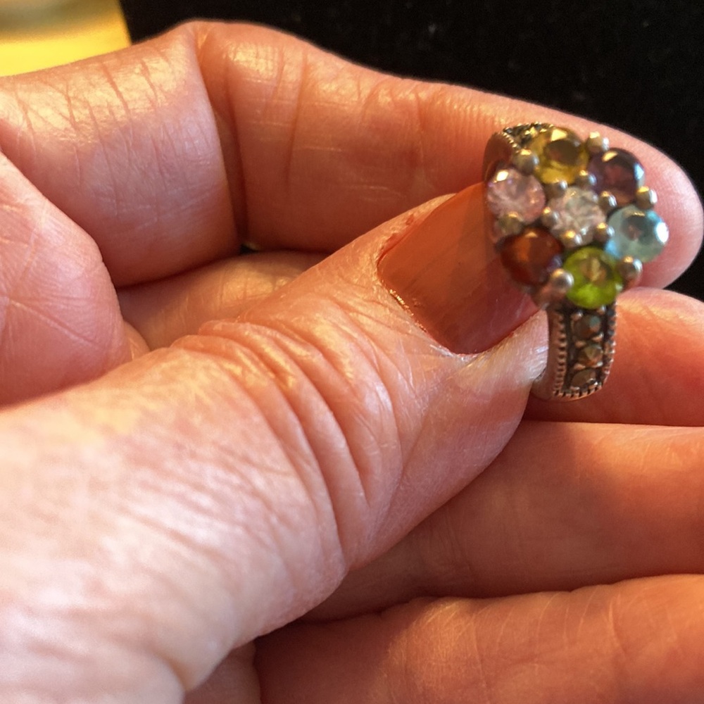 Multicolor Crystal Cluster  silver Ring - Women Jewelry